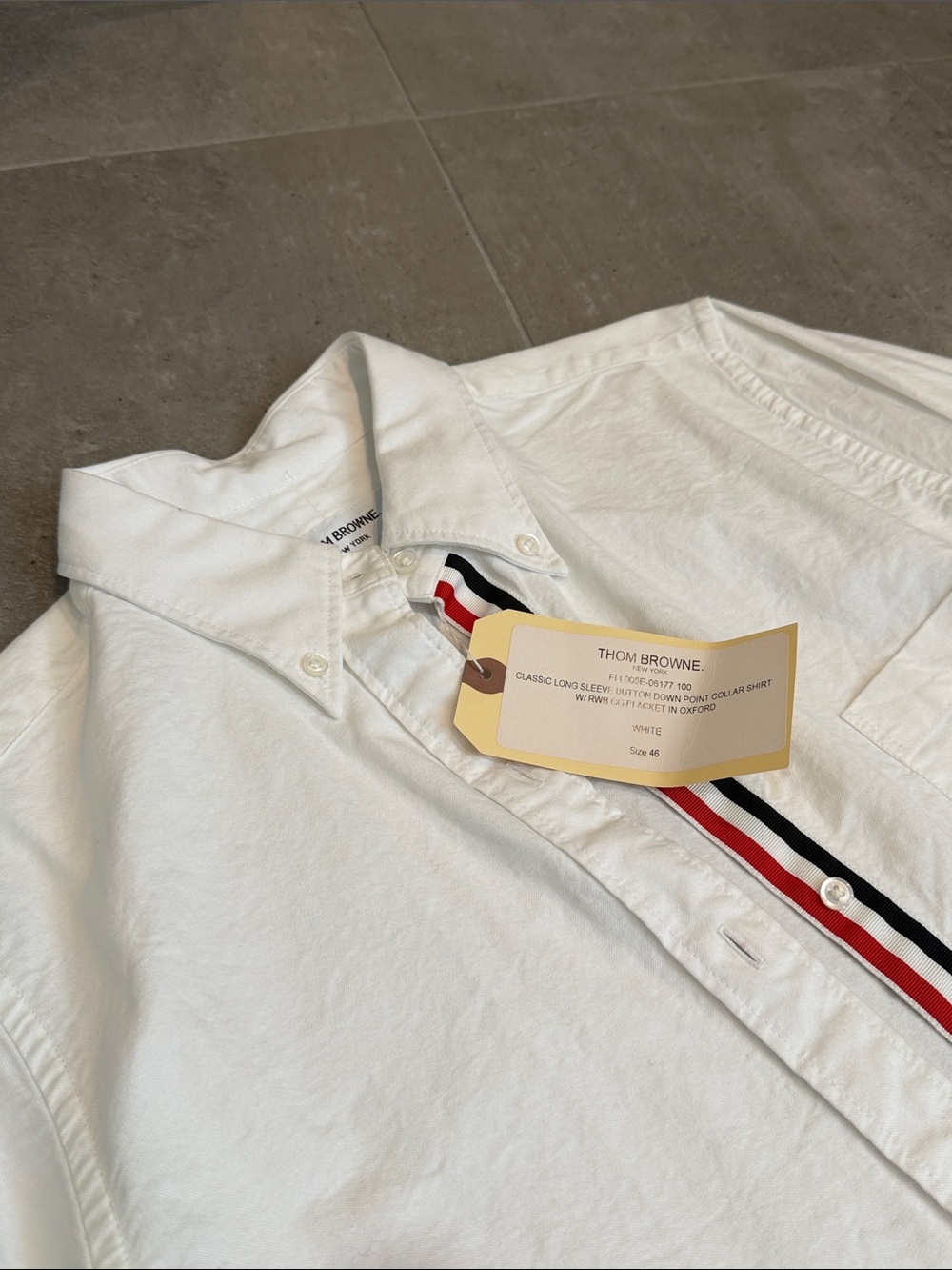 Thom Browne White Button-Down Shirt with Signature Trim